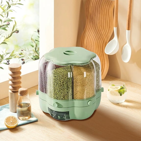 WWG Rotating Grain Dispenser Storage Container, 27x26 cm/10.6x10.2 in, 6 Compartments, Dry Food Organizer for Kitchen