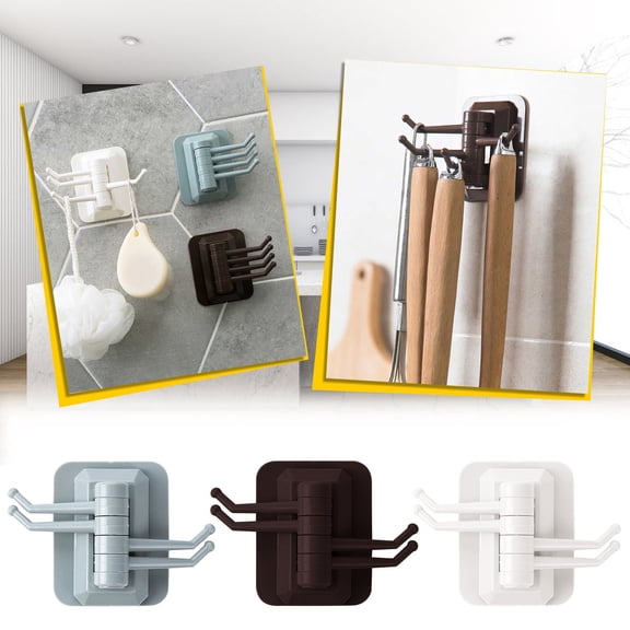 PPgejGEK Rotating Hook, Multifunctional Strong Adhesive Wall Sticker Hook Rack, Household Towel Hat Robe Hanger, Self-Adhesive Paste Shelf for Bathroom Kitchen Office