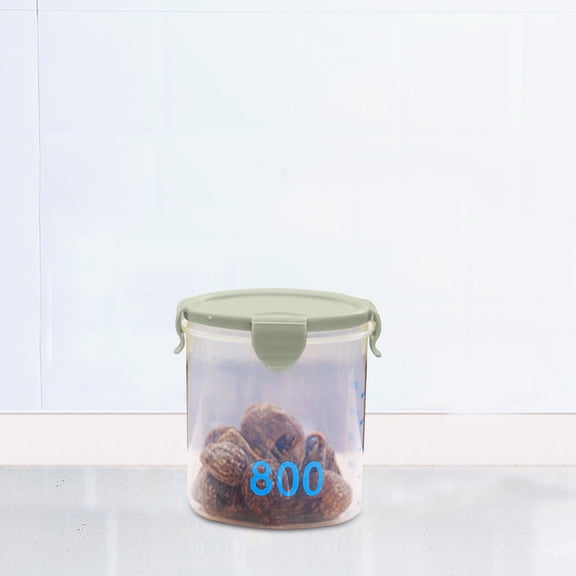 PPgejGEK Round Graduated Storage Jars Sealing Containers Plastic Kitchen Pantry Organization Light Green Lid Set of 4 Sizes 3.35x4.33x3.74 to 6.69x4.33x3.74 Inches
