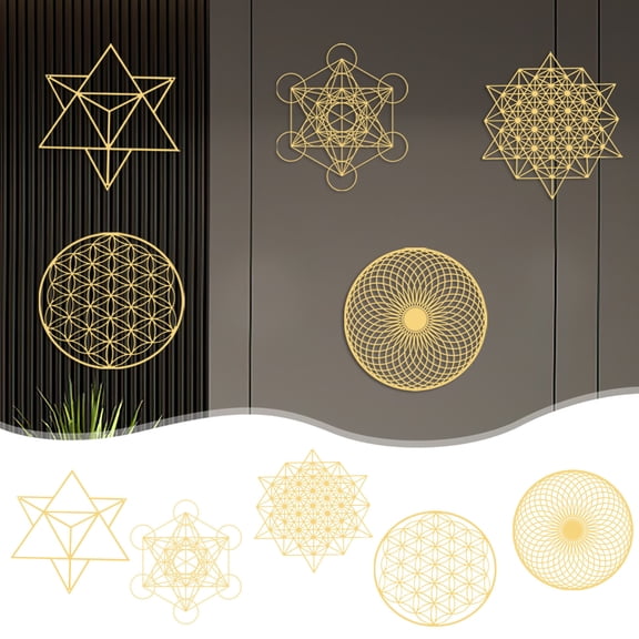 PPgejGEK Sacred Geometry Wall Art Set Of 5 Flower Of Life Merkaba Metatron's Star Tetrahedron 64 Tetrahedron Sacred Geometry Art Sales