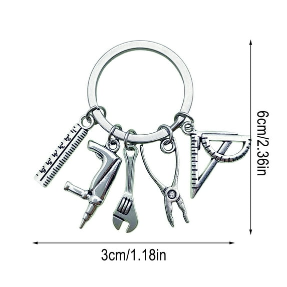 PPgejGEK Saw Screwdriver Wrench Drill Tool Pendant Keychain, Metal Keyring Ring with Mini Tool Set, for DIY Enthusiasts, Durable Gift for Fathers