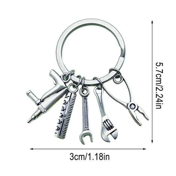 PPgejGEK Saw Screwdriver Wrench Drill Tool Pendant Keychain, Metal Keyring Ring with Mini Tool Set, for DIY Enthusiasts, Durable Gift for Fathers