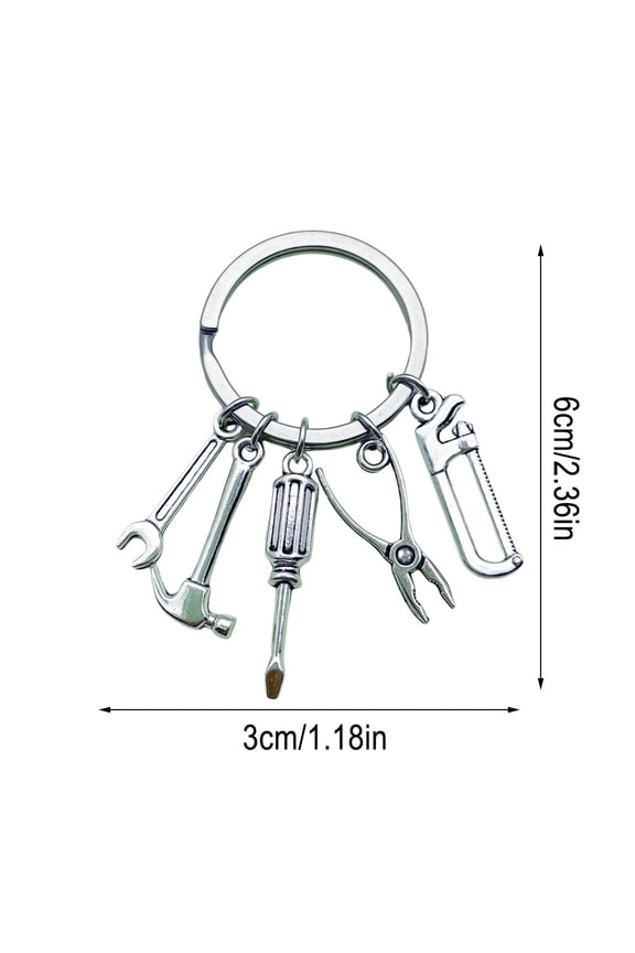 Saw Screwdriver Wrench Drill Tool Pendant Keychain, Metal Keyring Ring with Mini Tool Set, for DIY Enthusiasts, Durable Gift for Fathers