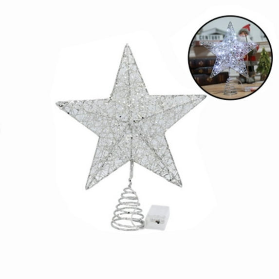 PPgejGEK Silver Christmas Tree Topper Star, LED Copper Wire Glitter Decoration with String Lights, 7.48x5.91 Inch