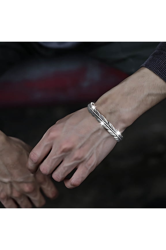 Silvery Feather Bracelet Cuff Jewelry Retro for Women Men Tax Free Weekend