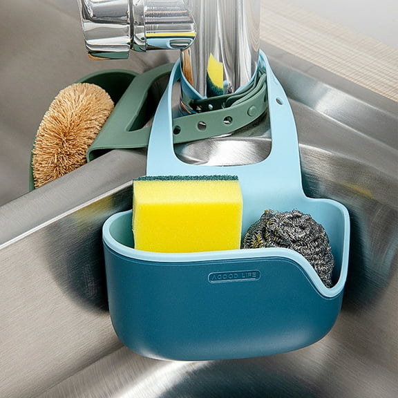 PPgejGEK Sink Caddy Sponge with Hole Kitchen Faucet Hanging Bag Double Basket Kitchen Sink Caddy Sponge Hanging Kitchen Adjustable Strap Fauce