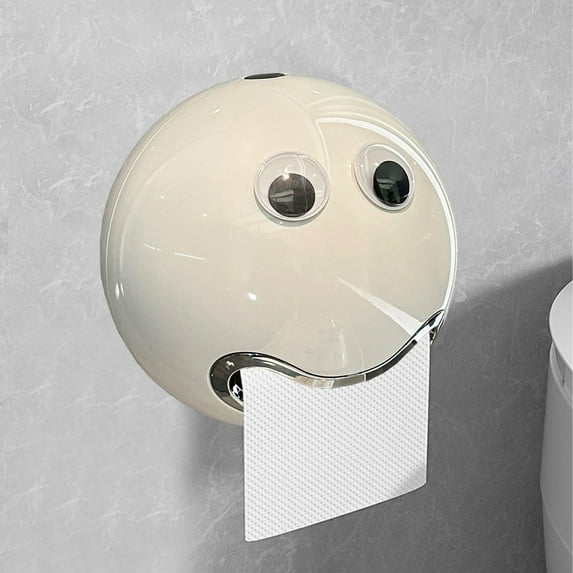 PPgejGEK Smile Face Design Paper Towel Box 17x17.5cm/6.7x6.9in Bathroom Toilet Roll Holder Wall Mounted No Punching Required White Plastic