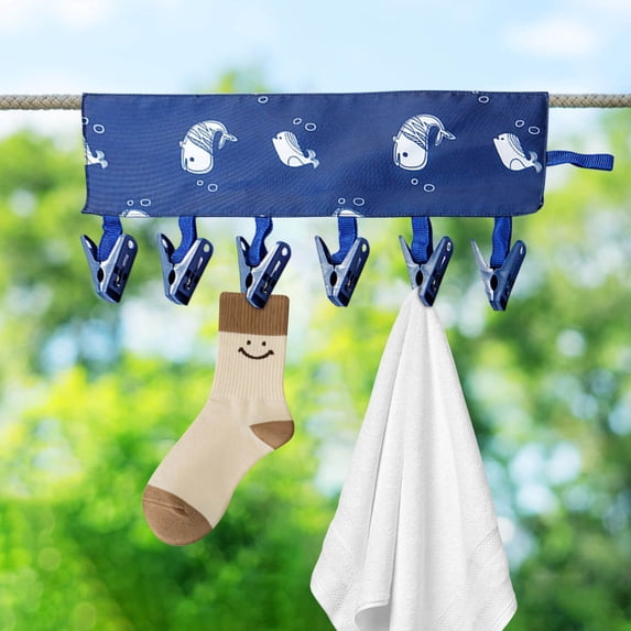 WWG Solid Color Portable Fabric Clothes Hanger Foldable for Travel Wardrobe Storage with Clips for Socks Hats 28x20x15cm 11x7.87x5.9in