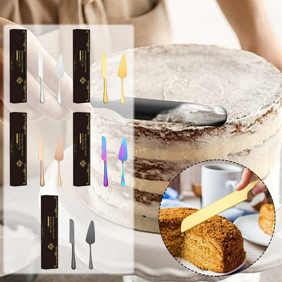 PPgejGEK Stainless Steel Bread Knife Cake Knife Set 7 Inch Blade with Gift Box for Cheese Pizza Cutting Gold-Plated Long Thick Cutlery Durable Rust-Proof Easy Maintenance