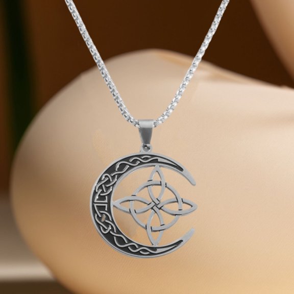 WWG Stainless Steel Crescent Moon Pendant Necklace Adjustable Chain Tarnish-Resistant Layering Crystal Jewelry Gift