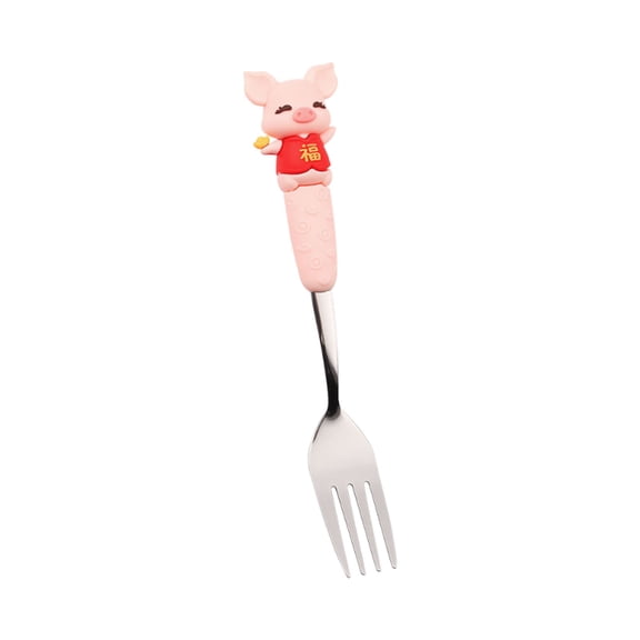 PPgejGEK Stainless Steel Pig Themed Fork and Spoon Set for Kids, Food Grade Silicone Handle with Cute Animal Design, Safe and Durable Utensils for Children's Meals