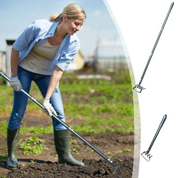 PPgejGEK Stainless Steel Weeding Rake for Gardening Long Handle 49.21 Inches Total Size Efficient Manual Cultivator Tool Sharp Blade Sturdy Construction Easy Assembly Outdoor Yard Work Essential