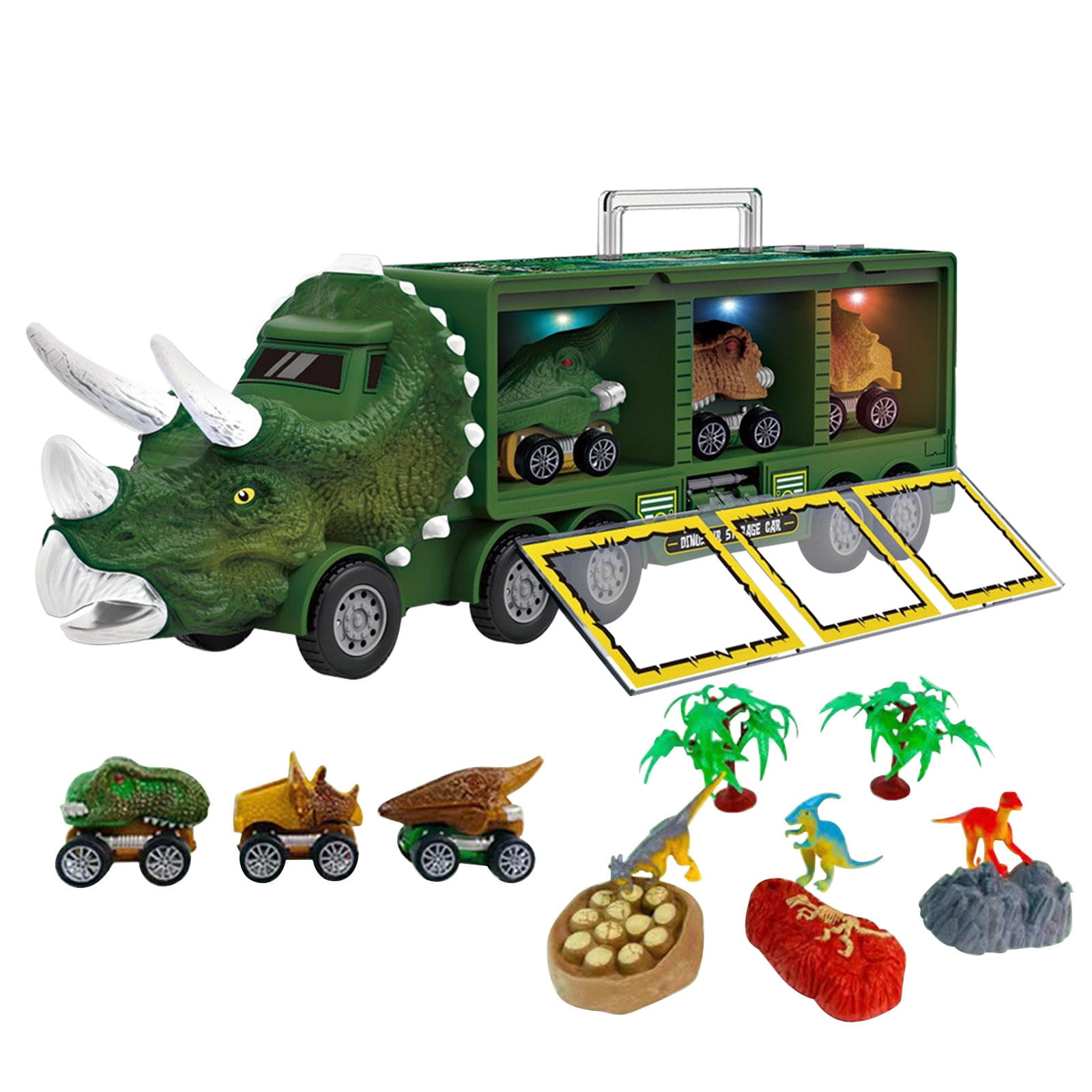 PPgejGEK Stocking Stuffers for Kids Dinosaur Model Toy Storage Car Dinosaur Transport Car Light and Music Children's Toy Car