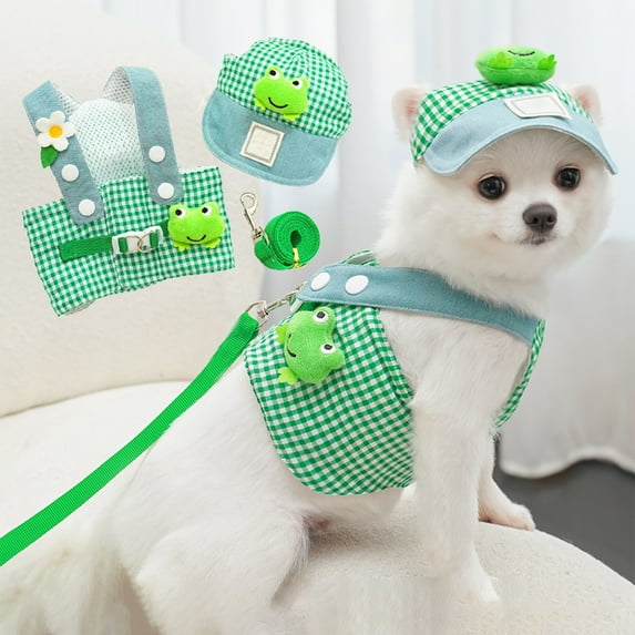 PPgejGEK Summer Pet Vest Leash Set 3 Piece Breathable Mesh Adjustable Strap for Small Medium Dogs Cats Size L Green with Reflective Strip