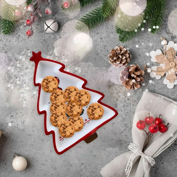 PPgejGEK Three Dimensional Hand Painted Crossborder Santa Claus Pines Tree Shaped Ceramic Plates Breakfast Plates Dessert Snack Plates Christmas Tableware Flash Deals