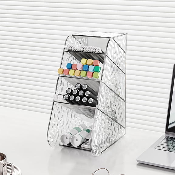 PPgejGEK Transparent Textured Slant-Insert Storage Box, 7.99"x3.31"x5.79" Small Desktop Organizer for Stationery, Cosmetics & Coffee Pods