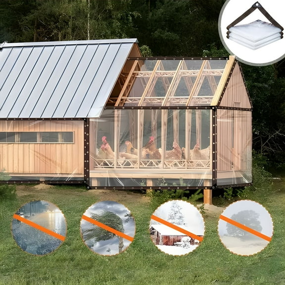 PPgejGEK Transparent Water Proof Rainproof Fabric with Seals Outdoor Rain Cover for Decking Chicken Coop 2x3m/6.56x9.84ft or 2x4m/6.56x13.12ft Clear Plastic Tarp
