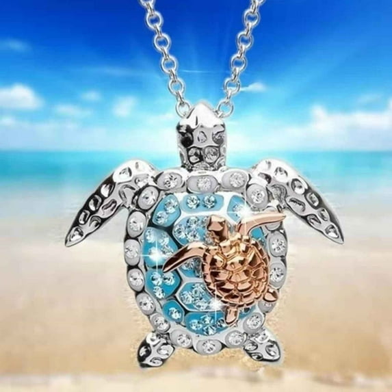 PPgejGEK Two Tone Turtle Pendant Necklace for Women Fashion Alloy Beach Jewelry Gold