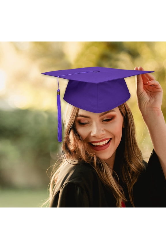 Unisex Adult Graduation Cap Hat With Tassel For High School College Ceremony in Red Blue Navy Purple or White Polyester Material Standard Size
