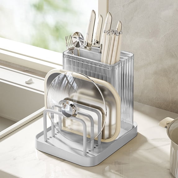 WWG Universal Kitchen Knife Rack with Chopping Board Storage - Multifunctional Integrated Holder for Pot Lids