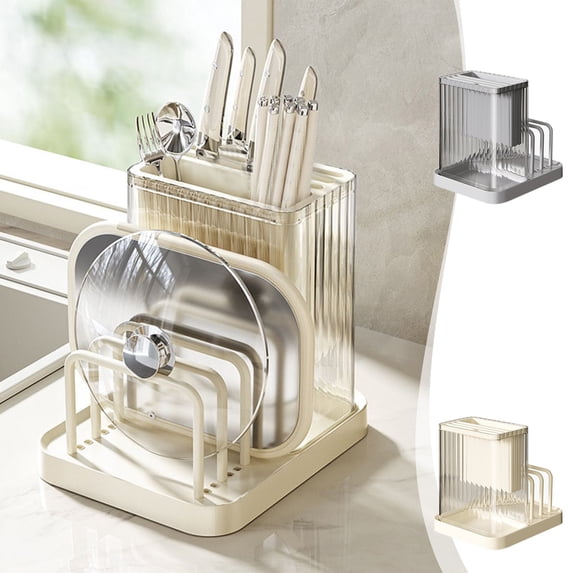PPgejGEK Universal Kitchen Knife Rack with Chopping Board Storage - Multifunctional Integrated Holder for Pot Lids