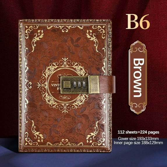 PPgejGEK Vintage B6 Password Lock Diary Notebook 7.6x5inch Leather Cover for Students Journal Writing 112 Pages Multiple Colors