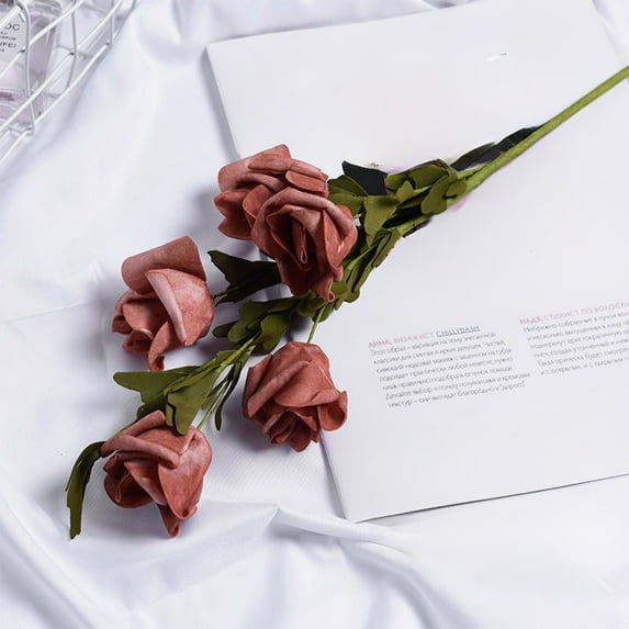 PPgejGEK Vintage Foam Faux Roses Bouquet 5 Rolled Flowers 18.9x3.97x1.97in Home Decor Wedding Arrangement Realistic Detail