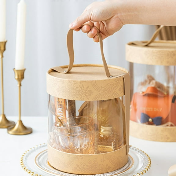 PPgejGEK Vintage Style Transparent Candy Chocolate Storage Box with Leather Handle 6.30 x 6.30 x 7.08 inches (16x16x18cm) Multifunctional Dessert Organizer for Kitchen Dining