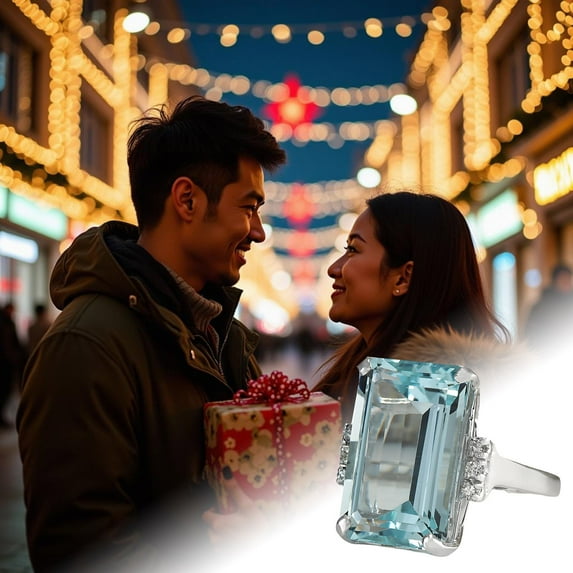 PPgejGEK Vintage Women 925 Aquamarine Ring Zirconia Ring Wedding Jewelry Gift Size 5-12 50% off Clear