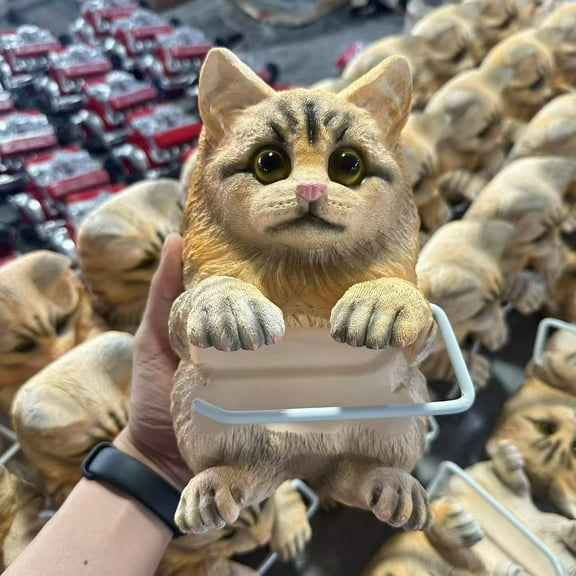 PPgejGEK Wall Mounted Cat Toilet Paper Holder 7.87 Inches Cute Decorative Resin Dispenser Gray Tabby Design Bathroom Tissue Organizer Space Saving