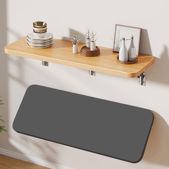 PPgejGEK Wall Mounted Foldable Wood Shelf, 40x20x2cm/15.74x7.87x0.78in Brown Iron Frame Floating Bookshelf, No Drill Storage Organizer with 90-Degree Flip