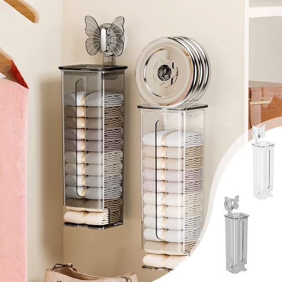 PPgejGEK Wall Mounted Underwear Socks Organizer with Transparent Lid and Butterfly Decoration No Drill Hanging Storage Box 13.58 x 3.74 x 3.54 inches (34.5x9.5x9cm) for Closet Wardrobe Organization