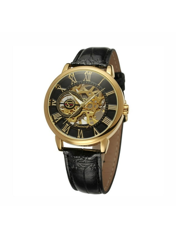 Watches for Men Men's Watch Hollow Engraving Case Roman Number Skeleton Dial Mechanical Watch