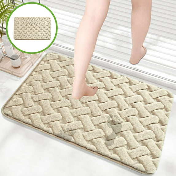 PPgejGEK Water Absorbent Non-Slip Bath Mat 15.74x23.62 Inches Furry Floor Mat for Bathroom Kitchen Doorway Soft Quick Drying Machine Washable Polyester Gray White Pink Khaki