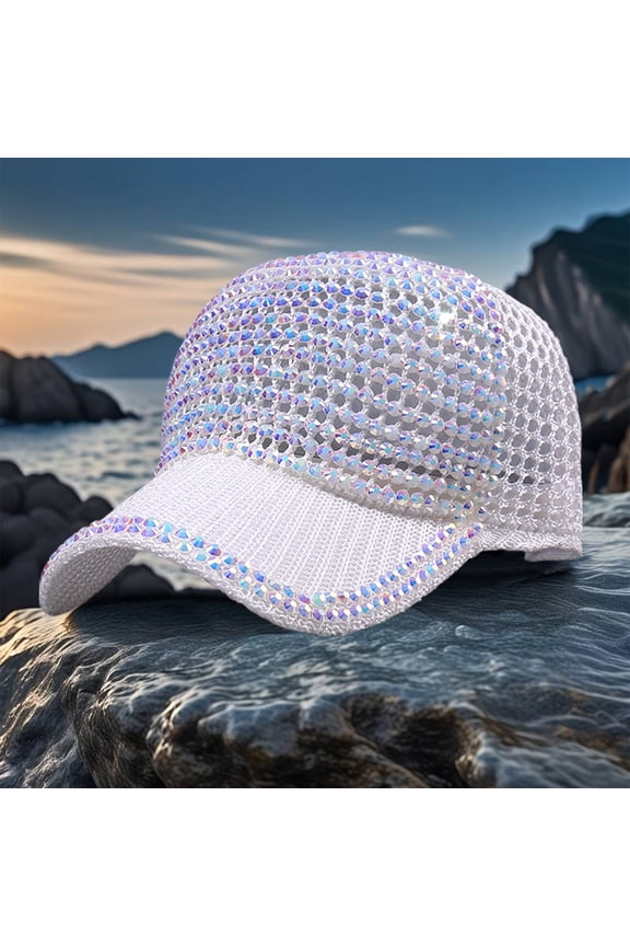 Women Men Studded Rhinestone Crystals Baseball Cap Adjustable Ponytail Mesh 22.8x3.9x3.1 Inches Shiny Bling Casual Sports Sun Hat Breathable UV Protection Fashion Laser