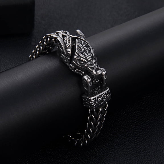 WWG Women's Bracelets European and Wolf Stainless Steel Bracelet Men's Punk Vintage Thick Chain Fashion Titanium Steel Bracelet Jewelry for Valentine's Day Mother's Day Christmas Birthday Gifts