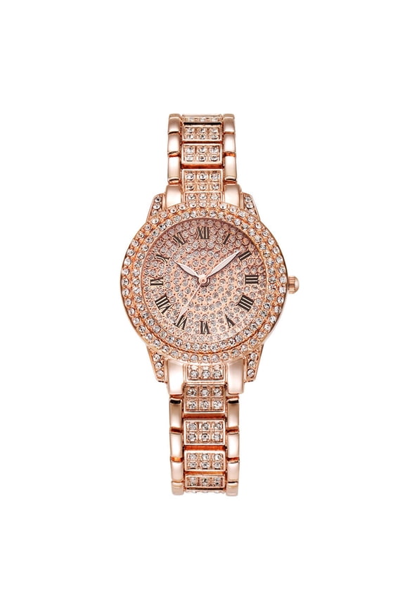 Women's Crystal-Encrusted Rose Gold-Tone Quartz Watch - Luxury Roman Numeral Dial Stainless Steel Strap Wristwatch, Perfect Gift for Christmas Birthday Valentine's Day