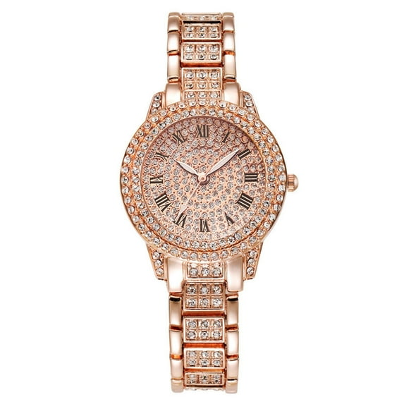 PPgejGEK Women's Crystal-Encrusted Rose Gold-Tone Quartz Watch - Luxury Roman Numeral Dial Stainless Steel Strap Wristwatch, Perfect Gift for Christmas Birthday Valentine's Day