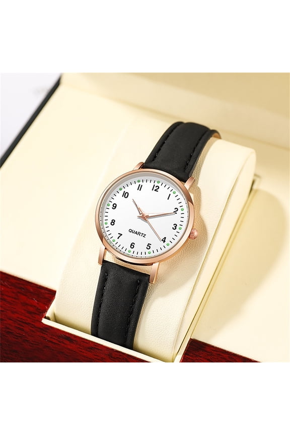 Women's Faint Luminous Quartz Watch with Black Bamboo Pattern Leather Strap - Casual Minimalist Wristwatch, Perfect Gift for Christmas Birthday Valentine's Day