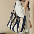 thumbnail image 1 of PPgejGEK Women's Fashion Casual Striped Canvas Large Capacity Tote Shoulder Bag Blue Vacation Bag, 1 of 4