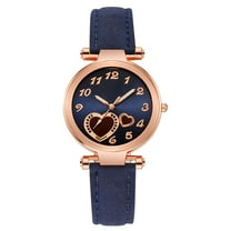 PPgejGEK Women's Fashion Quartz Watch - Blue Leather Strap Rose Gold Heart Design Wristwatch, Elegant Casual Timepiece Ideal for Valentine's Day Birthday Gift