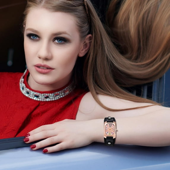 PPgejGEK Women's Retro Quartz Watch with Colorful Numerals - Black Leather Strap Trendy Fashion Student Wristwatch, Perfect Gift for Christmas Birthday Valentine's Day