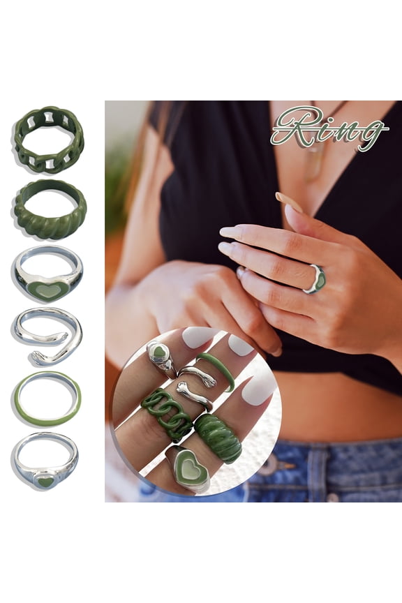 Women's Rings Fashion Vintage 6 Piece Green Hand Set Ladies Metal for Valentine's Day Mother's Day Christmas Birthday Gifts up to 30% off