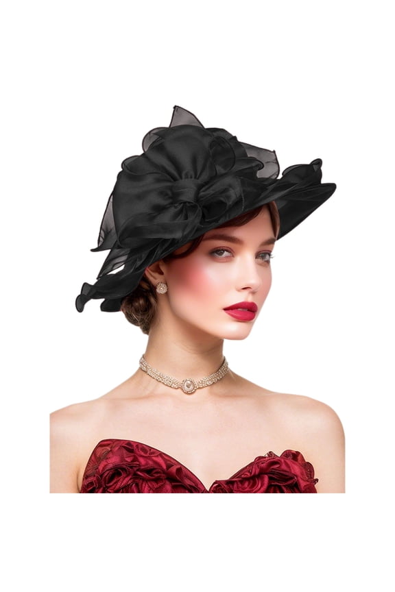 WWG Women's Tea Party Accessories Kentucky Derby Hat, 11.81x11.81x3.94 Inches Imitation Linen Wide Brim for Wedding Garden Events, Black Pink White Wine Purple Gray
