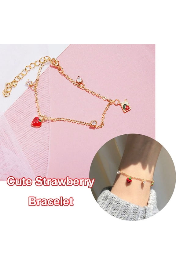 Womens Bracelets Cute Girl Strawberry Bracelet Sweet Heart Zircon Small Friend Bracelet for Valentine's Day Mother's Day Christmas Birthday Gifts up to 30% off