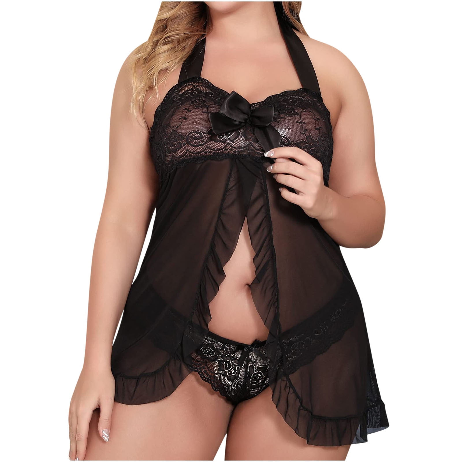 Plus Size Halter Lace Lingerie Set For Women Sexy Black Lace Bra And Panties,  Perfect For Erotic Nights Available In Sizes 3XL 5XL Sleepwear1222z From  Eqzhi, $26.88