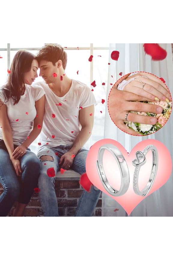 Womens Rings EKG Zircon Heart-to-heart Open Couple Pair Wedding Set for Valentine's Day Mother's Day Christmas Birthday Gifts up to 45% off