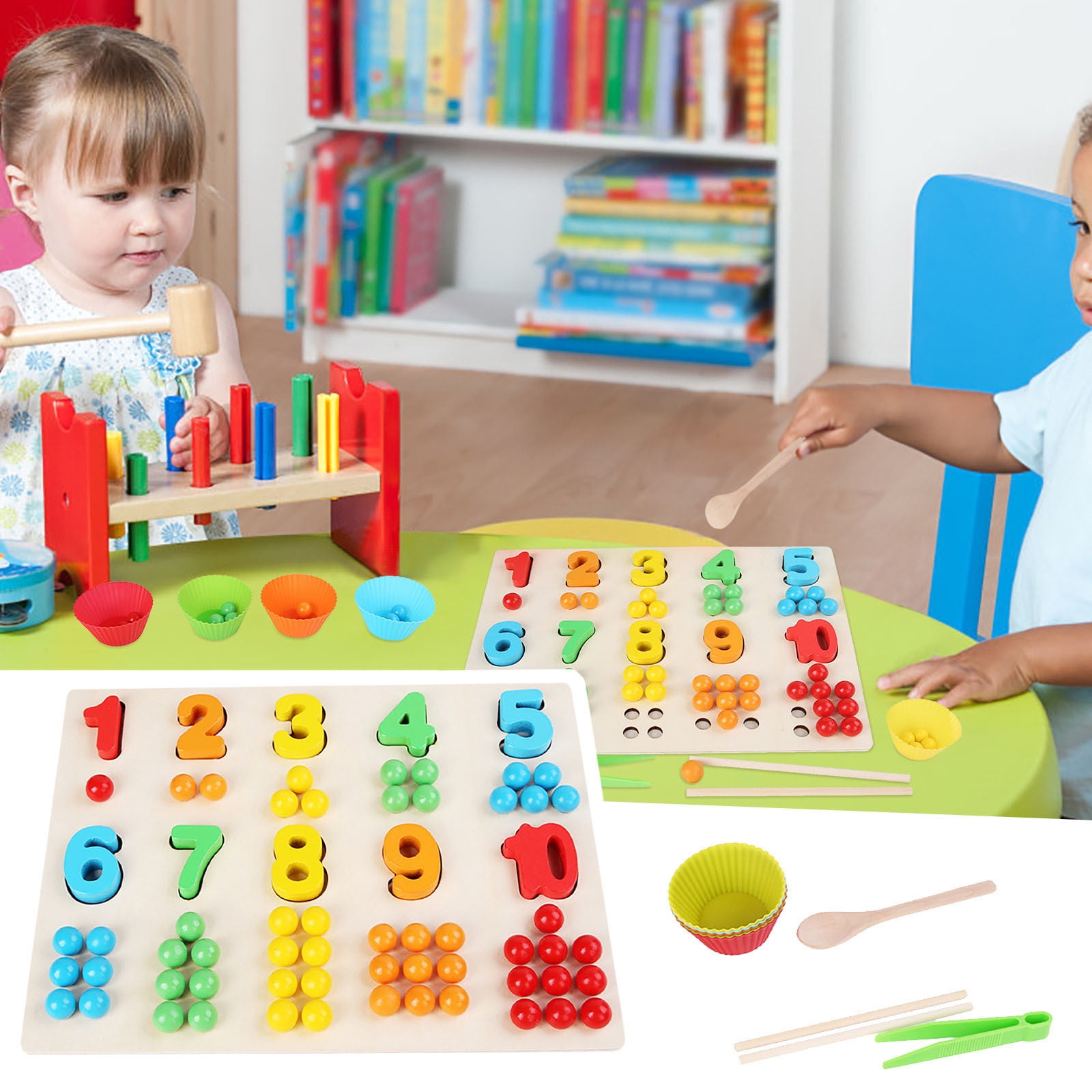 PPgejGEK Wooden Fine Motor Skill Toy Color Matching Clip Beads Counting ...