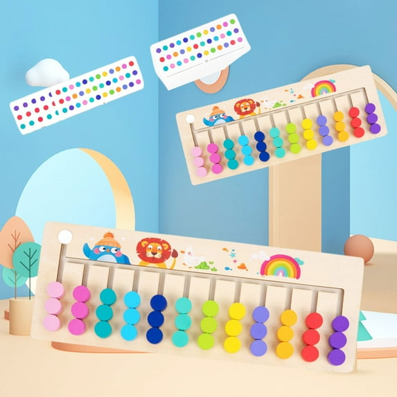 PPgejGEK Wooden Multichannel Colorful Balls Walking Puzzle Board, Educational Mind Thinking Training Game for Kids, Multicolor Size 15.62x5.78x0.78 Inches
