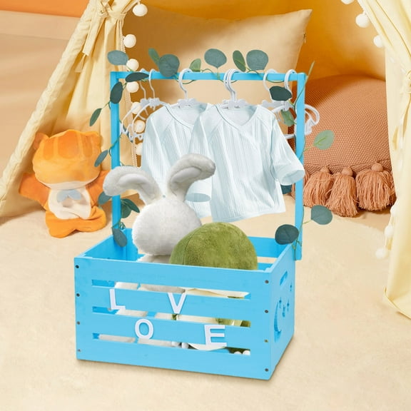 PPgejGEK Wooden Shower Gift Basket 40x30x20cm/15.75x11.81x7.87in with Handle Laundry Storage Box for Baby Clothes Toys Nursery Organization Party Decor